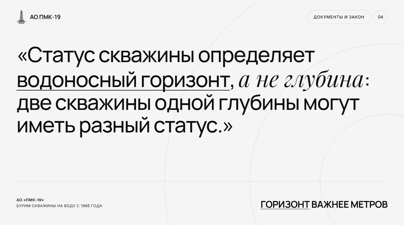 Горизонт важнее метров. Статус скважины определяет водоносный горизонт, а не глубина: две скважины одной глубины могут иметь разный статус.