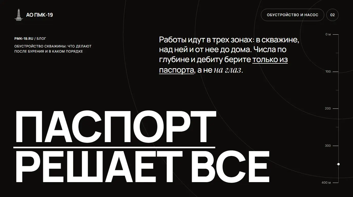 Паспорт решает все. Работы идут в трех зонах: в скважине, над ней и от нее до дома. Числа по глубине и дебиту берите только из паспорта, а не на глаз.