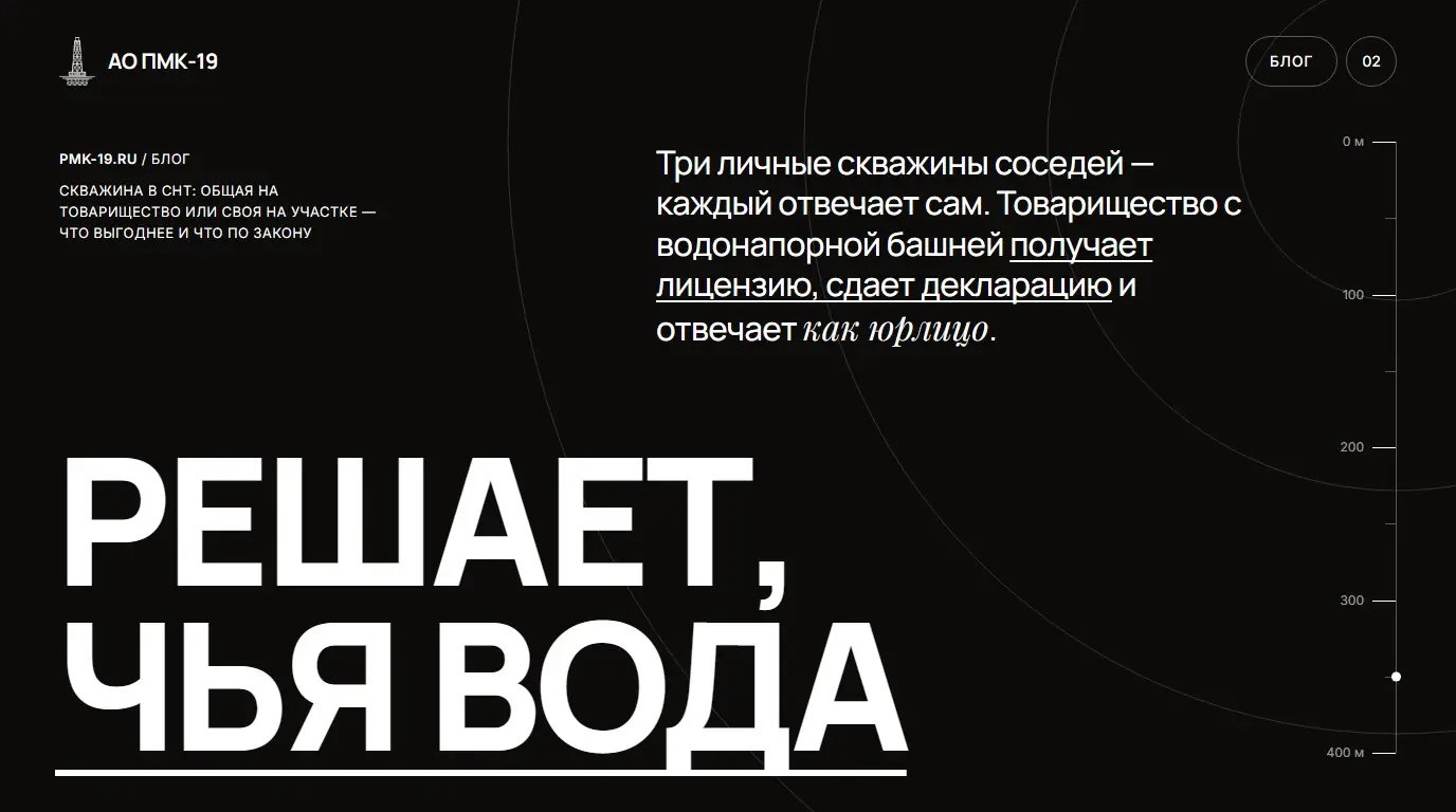 Решает, чья вода. Три личные скважины соседей — каждый отвечает сам. Товарищество с водонапорной башней получает лицензию, сдает декларацию и отвечает как юрлицо.