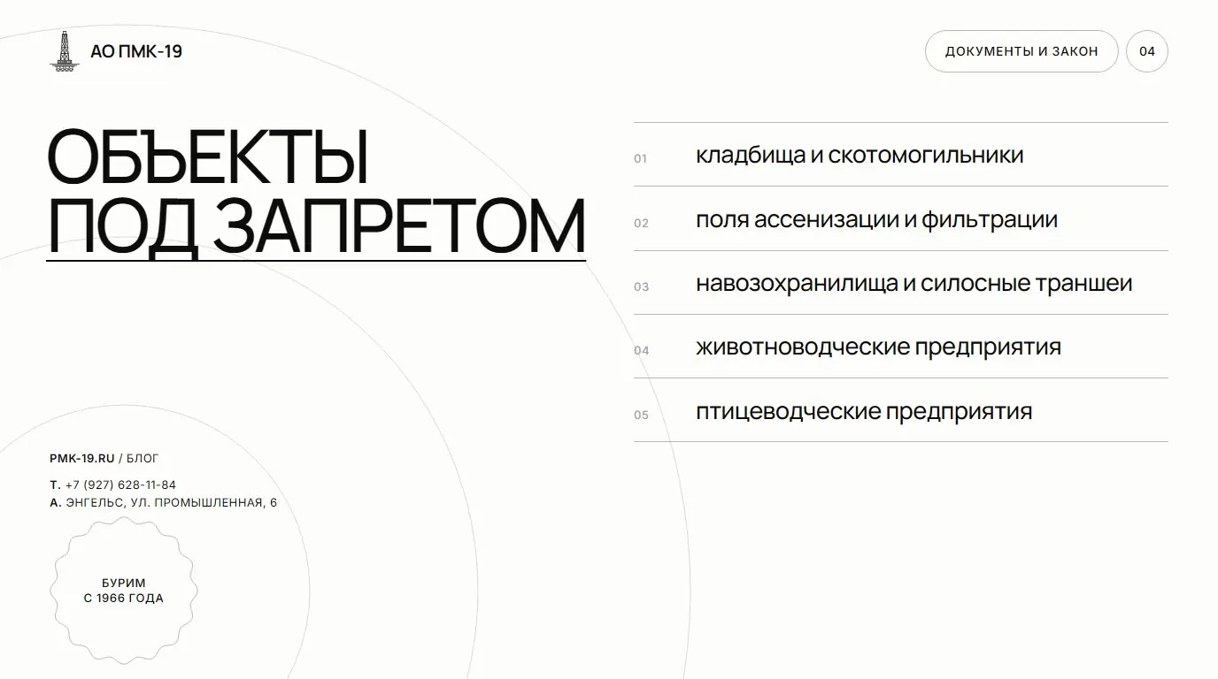 Объекты под запретом. кладбища и скотомогильники; поля ассенизации и фильтрации; навозохранилища и силосные траншеи; животноводческие предприятия; птицеводческие предприятия.